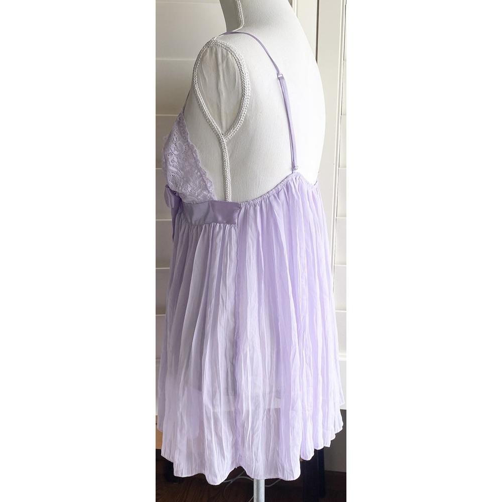Victoria's Secret Slip Y2K Babydoll Lingerie L LILAC Pleated Lace Bow Chemise - Picture 4 of 9